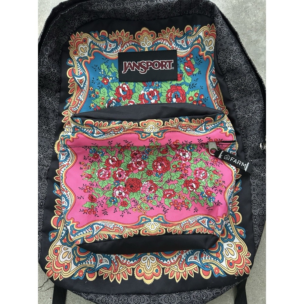 RARE JanSport x FARM Rio Porto Claro Mixed Floral Paisley Backpack‎ Bag School - Picture 2 of 8